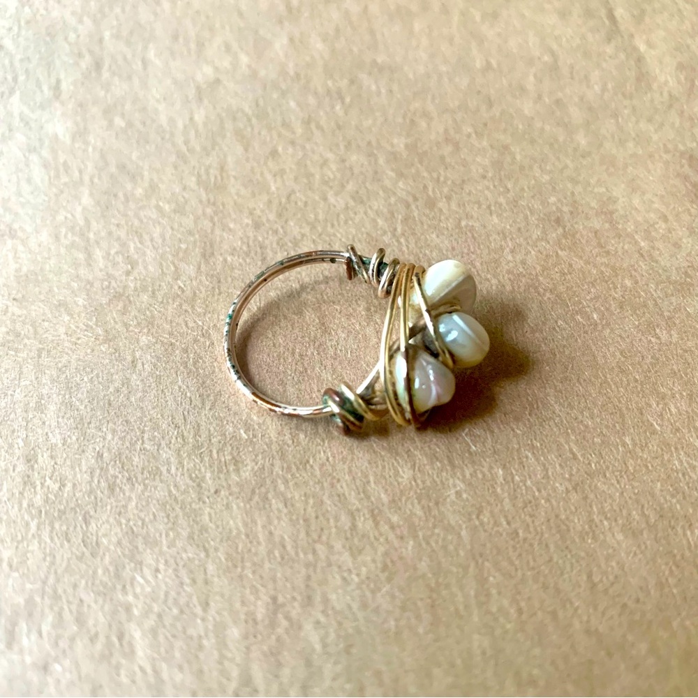 Gold Wire-Wrapped Shell Cluster Ring - Picture 3 of 5